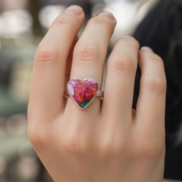 Handmade Jewelry - Kingman Pink Dahlia Turquoise 925 Sterling Ring - Size 7.25 (NEW)